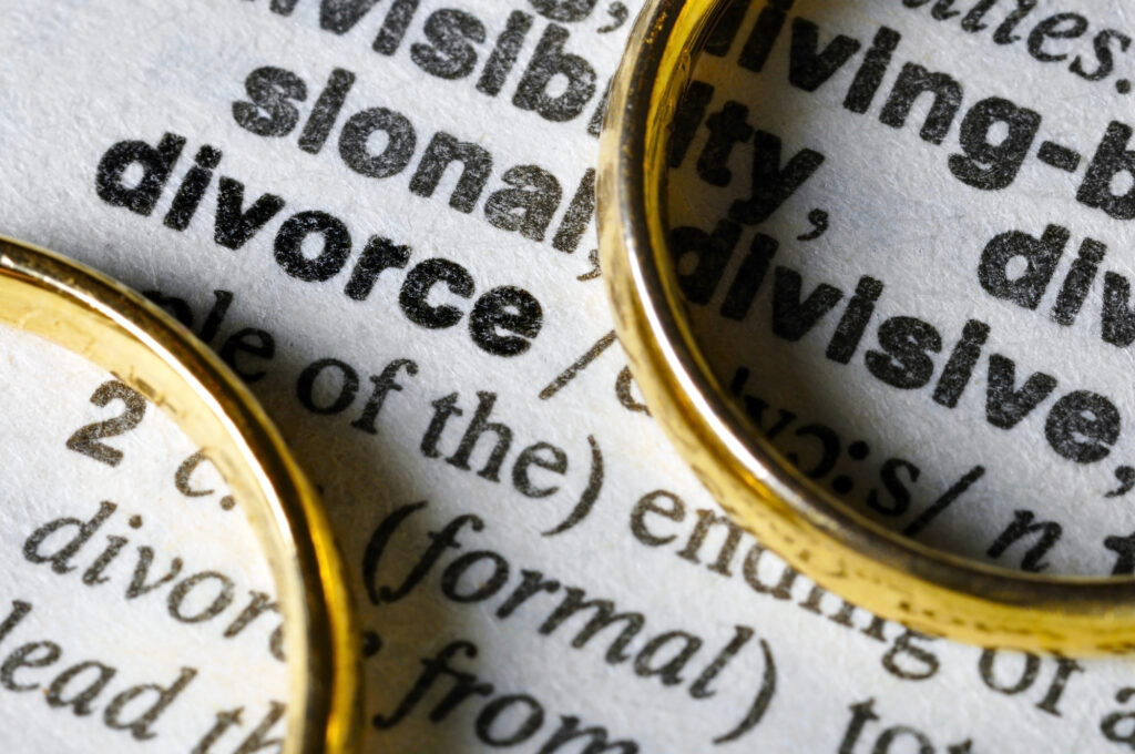 Divorce Lawyer Brandon, FL - Two separate wedding rings next to the word