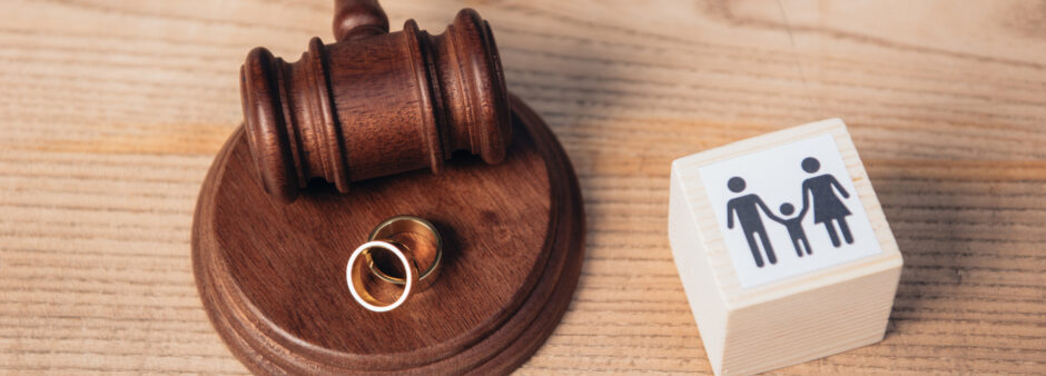 Pet Custody In Divorce Cases - rings and gavel on desk